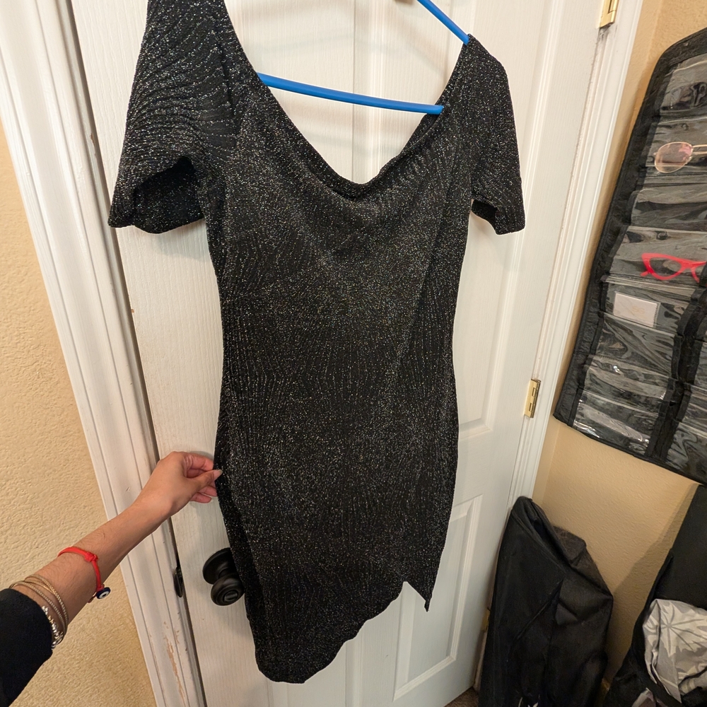 Charlotte Russe Black Metallic Asymmetrical Hem Dress